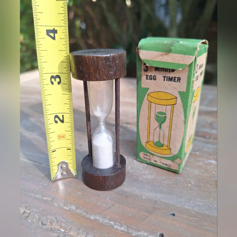 Vintage Egg Timer Wooden Hourglass MCM 1950s with original box 3 Minute Mini